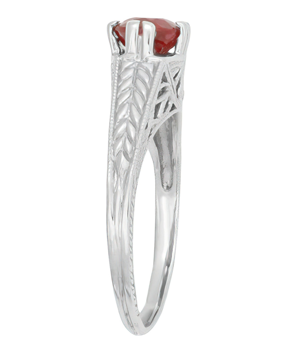 Art Deco Ashford Filigree Ruby Birthstone Engagement Ring in 14 Karat White Gold - Item: R795WRU - Image: 3