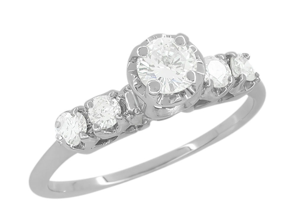 Mid-Century 1950's Vintage Diamond Engagement Ring in 14K White Gold – Elevated Illusion Setting