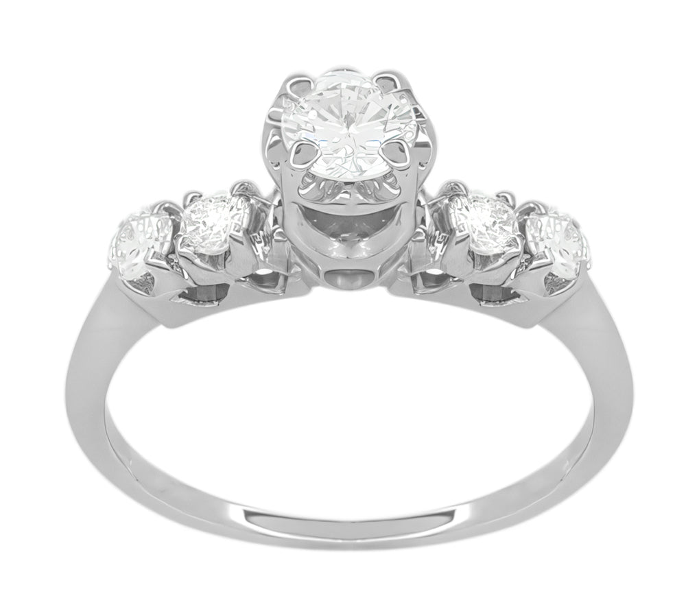 Mid-Century 1950's Vintage Diamond Engagement Ring in 14K White Gold – Elevated Illusion Setting - Item: R773 - Image: 3