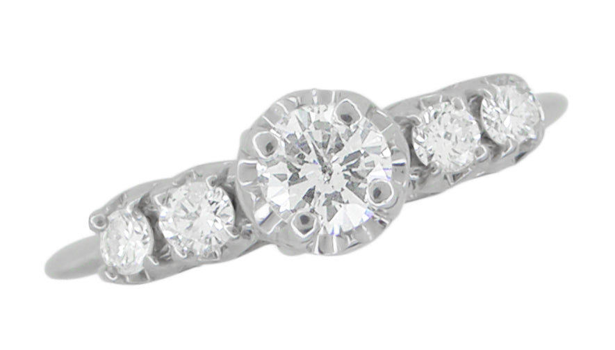 Mid-Century 1950's Vintage Diamond Engagement Ring in 14K White Gold – Elevated Illusion Setting - Item: R773 - Image: 4