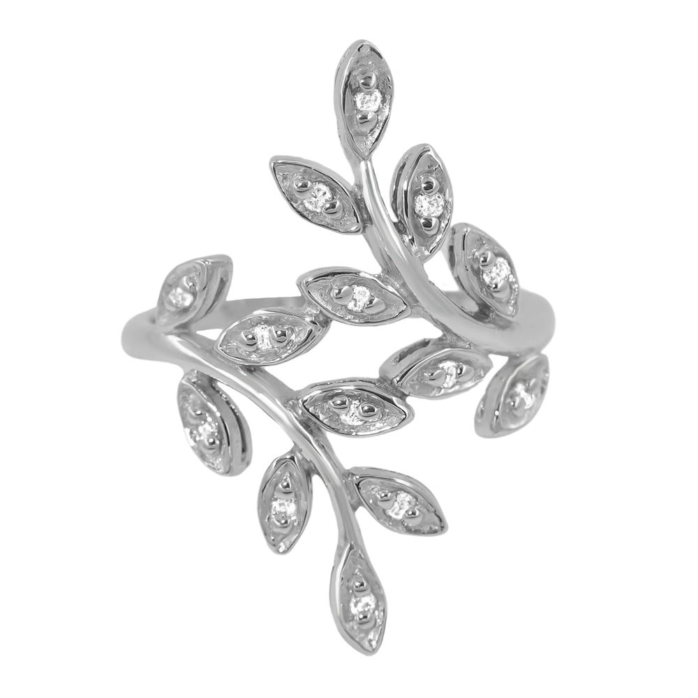 1970's Vintage Free Form Open Concept Diamond Leaves Ring in 14K White Gold - R790