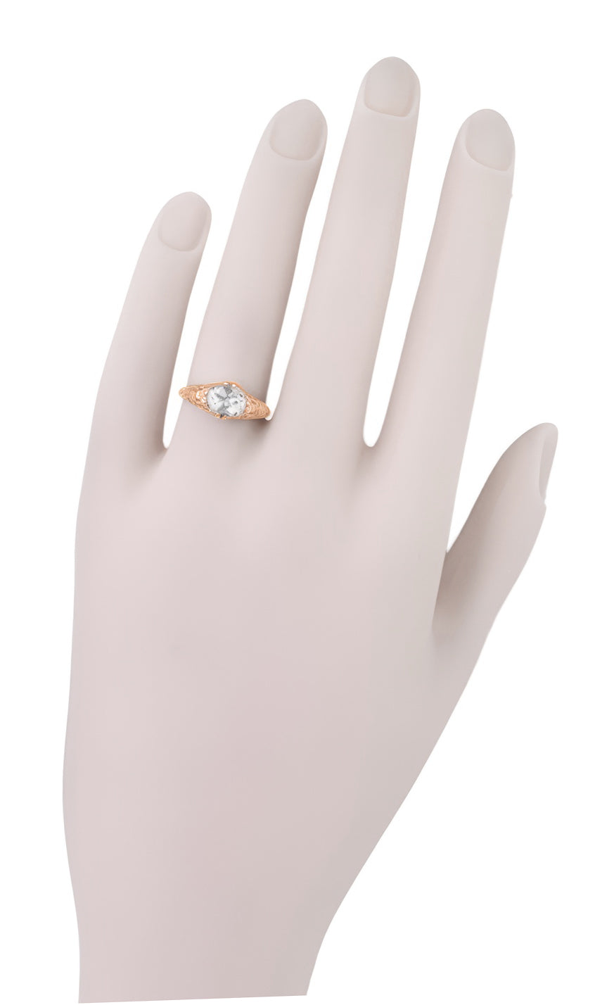 Edwardian Rose Gold East to West 1.10 Carat Oval Diamond Filigree Engagement Ring - Item: R799RD-LC - Image: 4