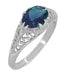 Edwardian Filigree Lab Created Alexandrite Engagement Ring in White Gold with Claw Prong Setting East to West