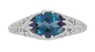 Edwardian Filigree Lab Created Alexandrite Engagement Ring in White Gold with Claw Prong Setting East to West