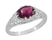 Edwardian East West Oval Rhodolite Garnet Filigree Engagement Ring in White Gold - 14K or 18K