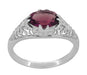 Edwardian East West Oval Rhodolite Garnet Filigree Engagement Ring in White Gold - 14K or 18K