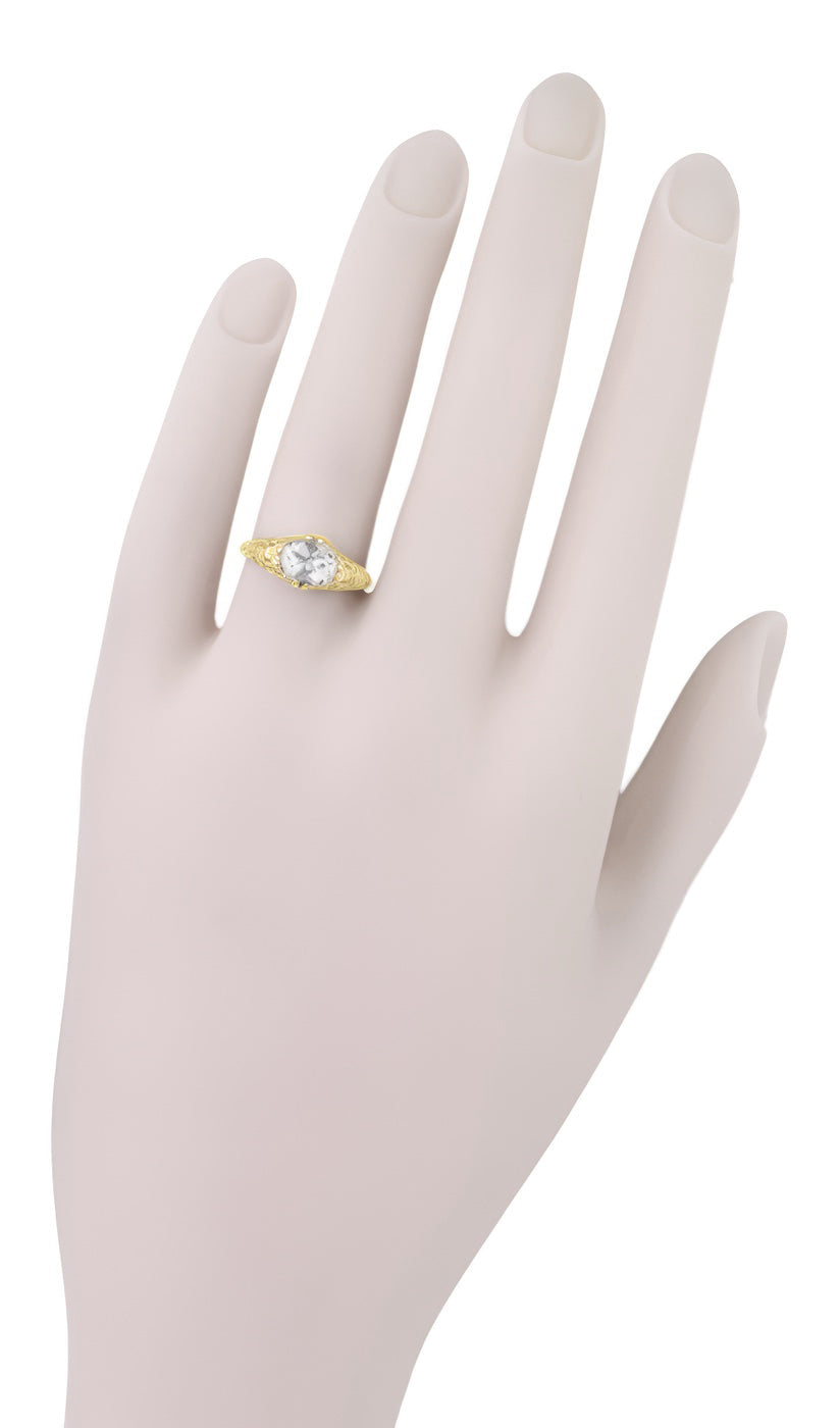 Yellow Gold Edwardian Scroll Filigree East to West Oval Diamond Engagement Ring - 1.30 Carat - Item: R799YD-LC - Image: 4