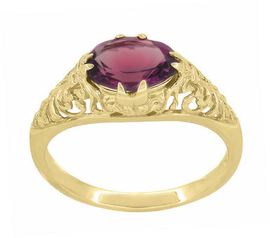 Yellow Gold Edwardian East West Oval Rhodolite Garnet Filigree Engagement Ring - alternate view