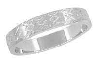 Retro 1950's Mid Century Modern Vintage Chevrons Platinum Wedding Band - 4mm