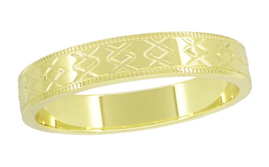 Yellow Gold Mid Century Modern Wedding Band - Vintage Engraved - 18K or 14K - R803Y