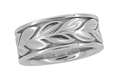 Vintage Engraved Eternity Vine Leaves Heavy 8mm Wide Wedding Band in 14K White Gold - alternate view