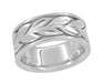 Vintage Engraved Eternity Vine Leaves Heavy 8mm Wide Wedding Band in 14K White Gold