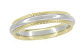 Rope Edge Wedding Band with Yellow Gold Twisted Rope Edge and White Gold Center - 4mm Wide Two-Tone Mixed Metals 14K Twisted Rope Vintage Wedding Ring - R808