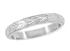 Art Deco Vine of Maile Leaves Sculptural Wedding Band in White Gold - 3mm Wide