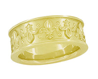Yellow Gold Sculptural Antique Style Fleur-de-Lis Wedding Band - 8mm Wide