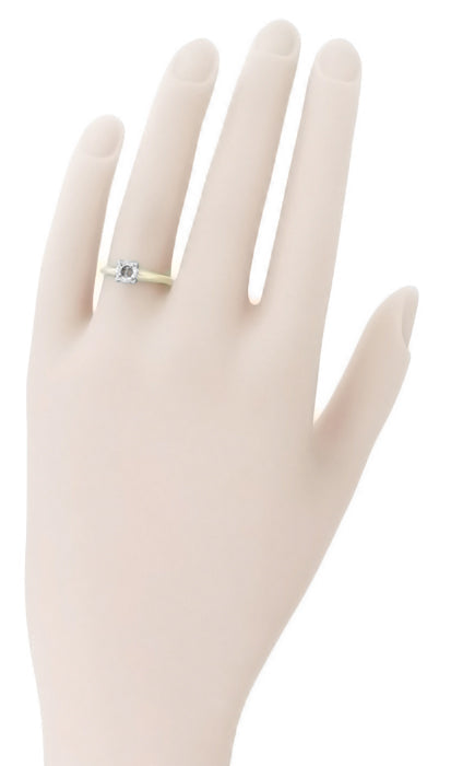 Mixed Metals 14K Yellow and White Gold Vintage Style Illusion Solitaire Ring Setting - for a 0.25, 0.33, 0.50, 0.64 Carat Diamond - Item: R848Y - Image: 3