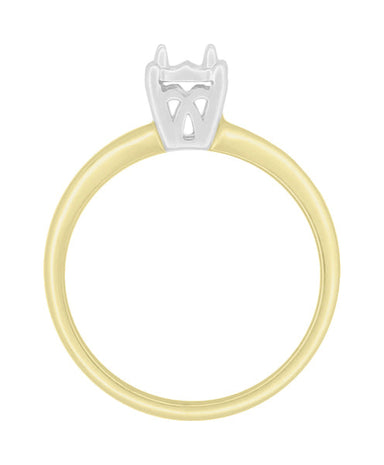 Mixed Metals 14K Yellow and White Gold Vintage Style Illusion Solitaire Ring Setting - for a 0.25, 0.33, 0.50, 0.64 Carat Diamond
