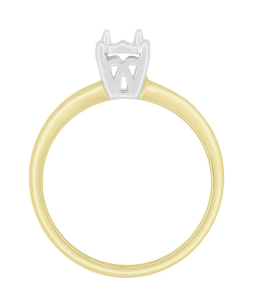 Mixed Metals 14K Yellow and White Gold Vintage Style Illusion Solitaire Ring Setting - for a 0.25, 0.33, 0.50, 0.64 Carat Diamond