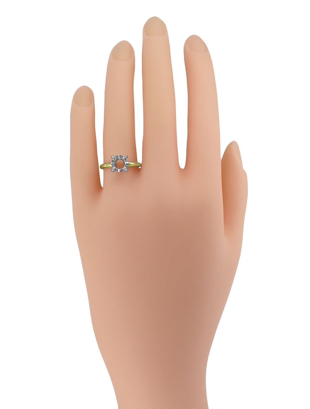 Vintage Style Illusion Solitaire Ring Setting in Two-Tone 14K Yellow and White Gold - for a 3/4 Ct (6mm) to 1 Ct Diamond (6.5mm) - Item: R848Y75 - Image: 4