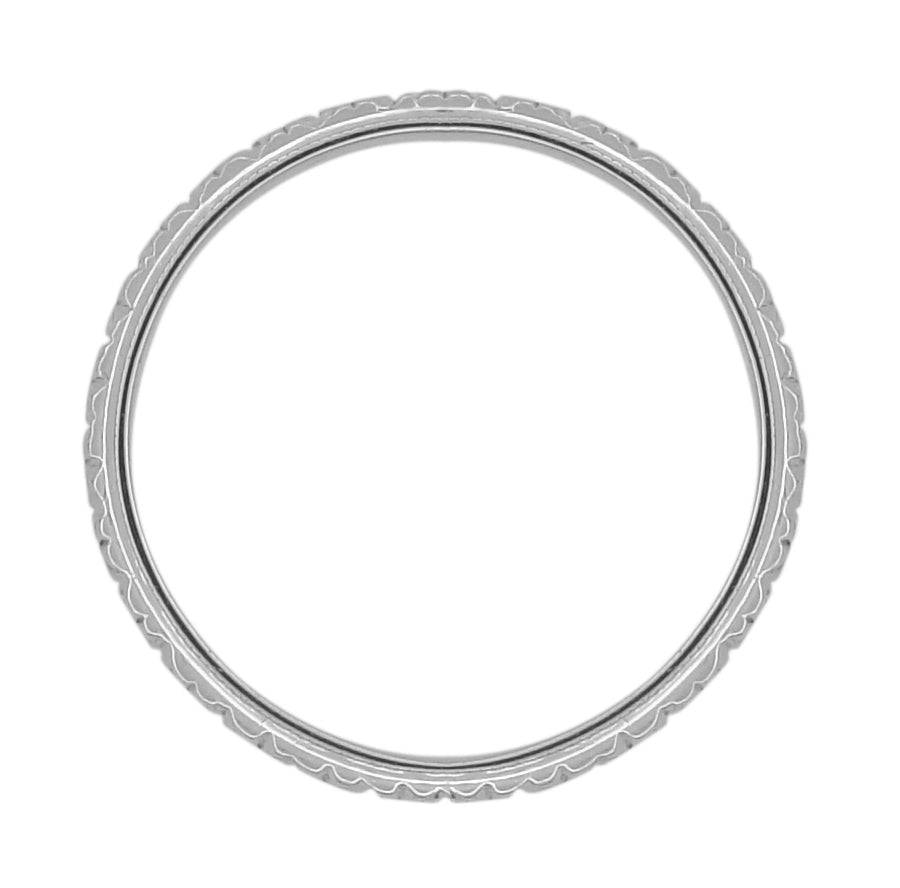 Art Deco Square Flowers Millgrain Edged Antique Reissue Wedding Band in White Gold - 3.5mm Wide - Item: R853W10 - Image: 2
