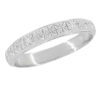 Antique Style 1920's Art Deco Square Flowers Platinum Wedding Ring - 3.5mm Wide