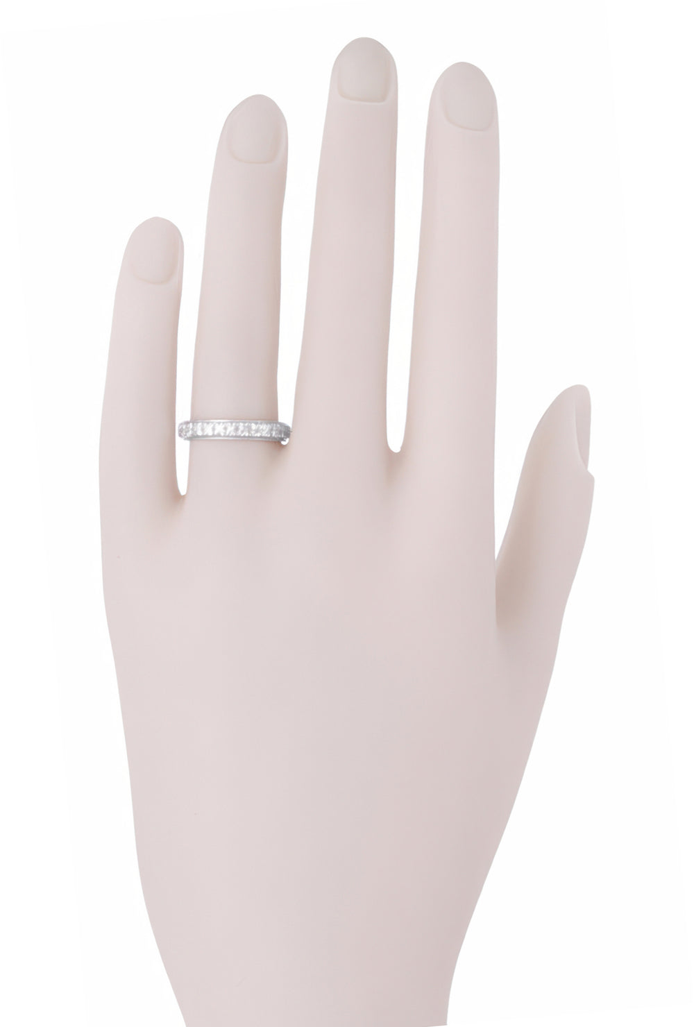 Antique Style 1920's Art Deco Square Flowers Platinum Wedding Ring - 3.5mm Wide - Item: R853P - Image: 3