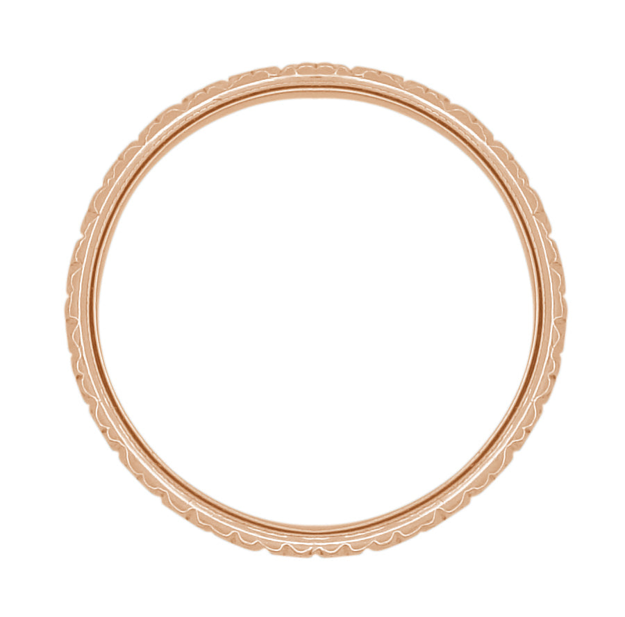 Rose Gold 1920s Art Deco Square Flowers Vintage Style Wedding Ring - 3.5mm Wide - Item: R853R - Image: 2