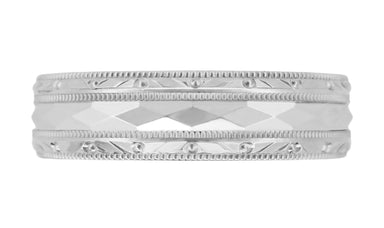 1950s Mid Century Modern Design Kaleidoscope & Chevrons Platinum Wedding Band - 6mm Wide - alternate view