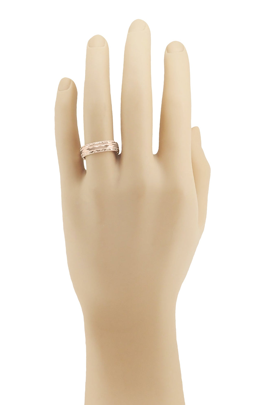 Retro Carved Kaleidoscope and Chevrons 14 Karat Rose Gold 6mm Wedding Band - Item: R859R - Image: 5