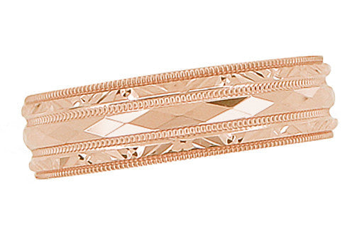 Retro Carved Kaleidoscope and Chevrons 14 Karat Rose Gold 6mm Wedding Band - Item: R859R - Image: 3