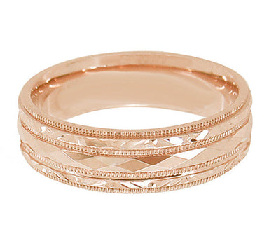 Retro Carved Kaleidoscope and Chevrons 14 Karat Rose Gold 6mm Wedding Band - alternate view