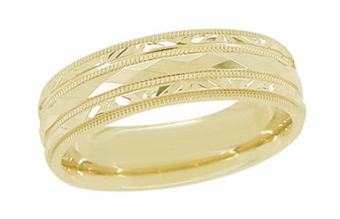 Yellow Gold Engraved Kaleidoscope Vintage Retro Design Wide Wedding Band - 6mm - alternate view