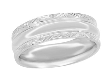 Platinum Circles & Chevrons 1950's Mid Century Modern Sculptural Wedding Band - 6mm Wide