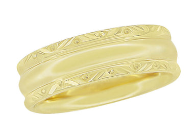 Mid Century Modern Circles and Chevrons Retro Engraved 6mm Wide Wedding Band in Yellow Gold