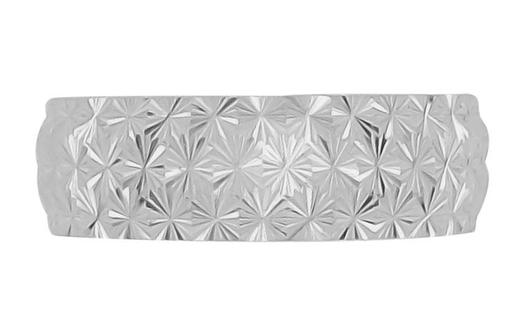 Mid Century Modern Vintage Starbursts Engraved Wedding Band in 10K or 14K White Gold - 6mm Wide - Item: R861W10 - Image: 2