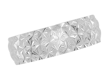 Mid Century Modern Sculptural Vintage Starbursts Engraved Platinum Wedding Band  - 6mm Wide - alternate view
