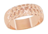 Mid Century Modern Engraved Starbursts Wedding Band in 14 Karat Rose Gold - 6mm Wide
