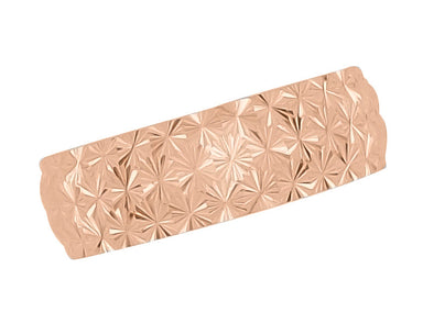 Mid Century Modern Engraved Starbursts Wedding Band in 14 Karat Rose Gold - 6mm Wide - alternate view