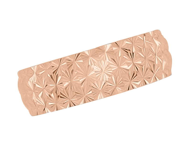 Mid Century Modern Engraved Starbursts Wedding Band in 14 Karat Rose Gold - 6mm Wide - Item: R861R - Image: 2