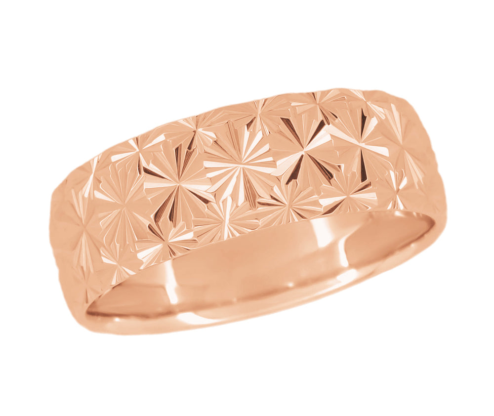 Vintage Starbursts Rose Gold 8mm Wide Sculptural Mid Century Modern Wedding Band - Item: R861R8 - Image: 4