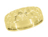 Yellow Gold Vintage Starbursts Engraved Mid Century Modern Wedding Ring  - 8mm Wide