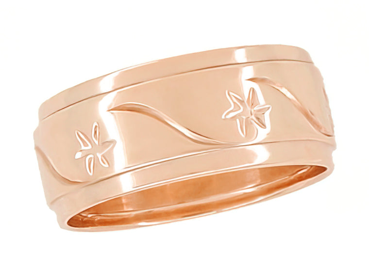Rose Gold Vintage Style Scrolls & Stars Victorian 7mm Wide Wedding Wedding Band