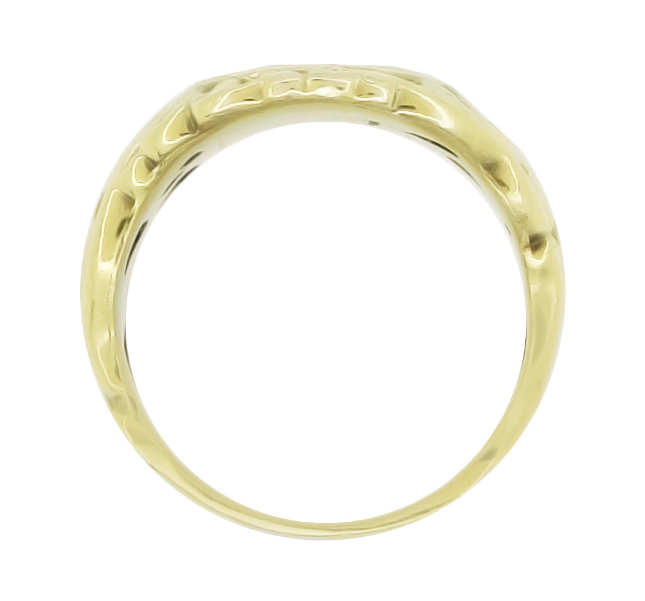 Profile Side View of Mens Antique Art Nouveau Oval Signet Ring in Yellow Gold