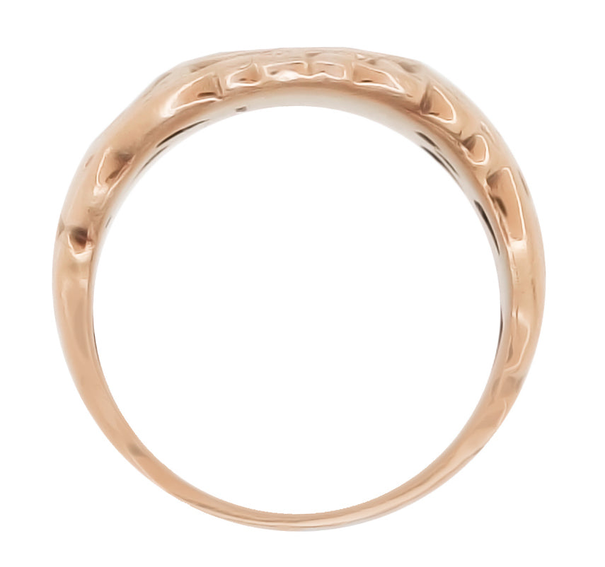 Side of Rose Gold Antique Art Nouveau Mens Filigree Vines Oval Signet Ring