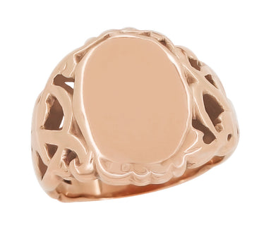 Rose Gold Art Nouveau Filigree Vines Oval Vintage Signet Ring for a Man