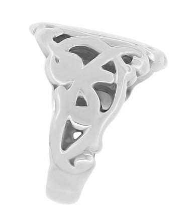 Art Nouveau Filigree Vines 14 Karat White Gold Oval Signet Ring - alternate view