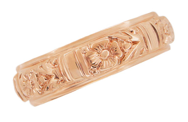Victorian Hand Engraved Floral Antique Style Wedding Band in 14K Rose Gold - 6mm Wide - alternate view