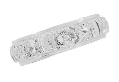 Victorian Hand Carved Floral Heirloom 6mm Wide Wedding Band in White Gold - alternate view