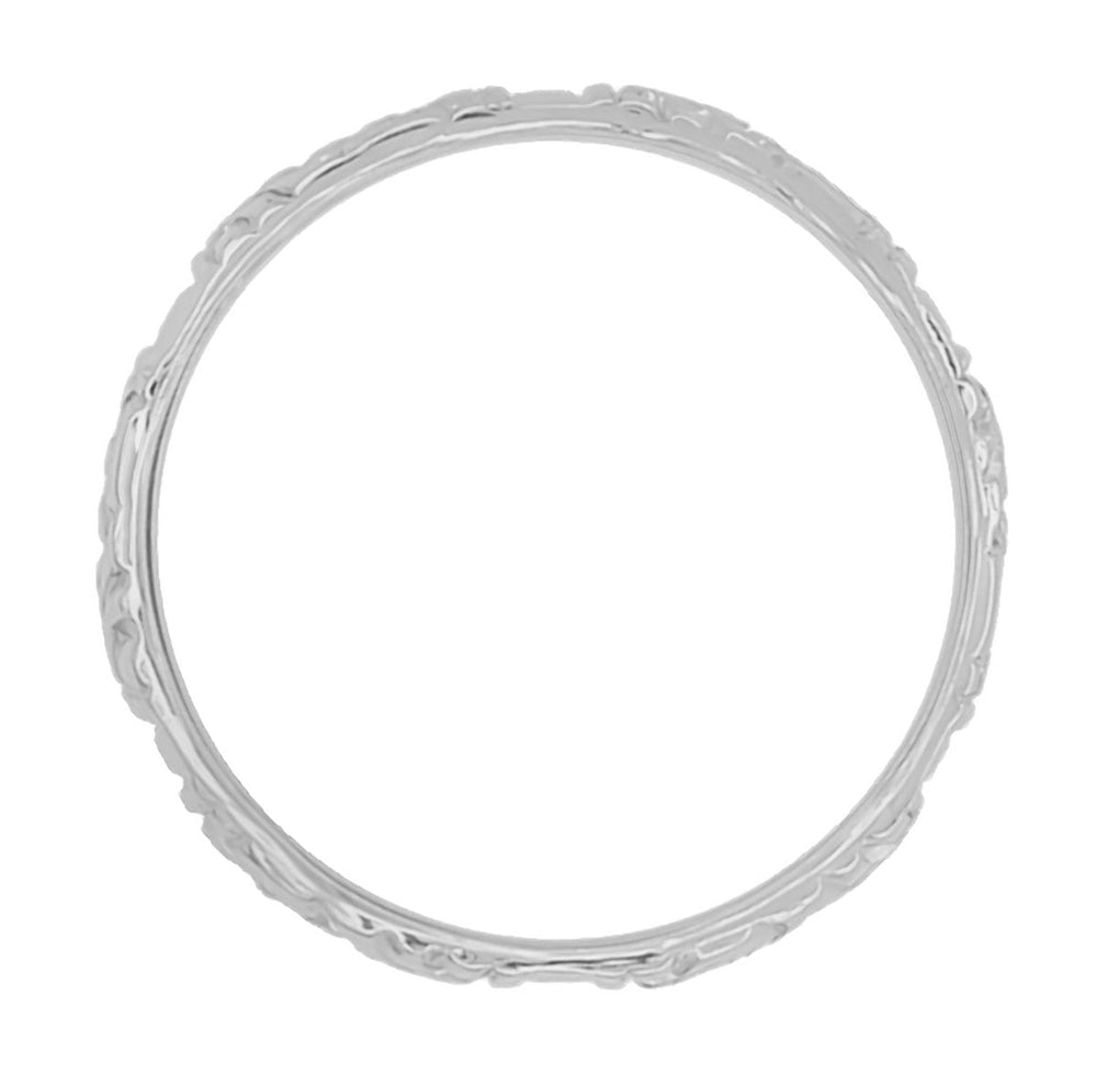 Victorian Hand Carved Floral Heirloom 6mm Wide Wedding Band in White Gold - Item: R885W - Image: 3