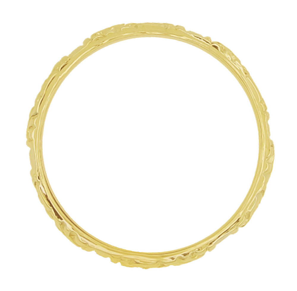 Side of Yellow Gold Victorian Antique Hand Carved Flowers 6mm Wedding Ring -  R885Y